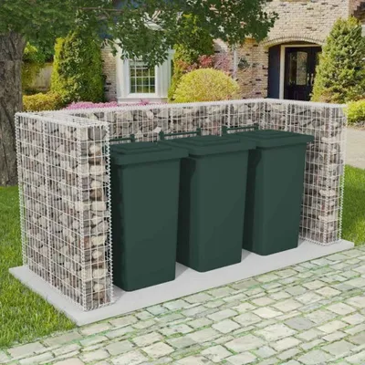 Obrázek produktu pro Maison Exclusive - Gabionová zástěna pro 3 popelnice ocelová 250 x 100 x 120 cm