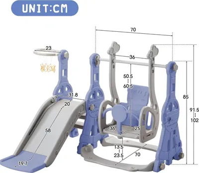 Immagine prodotto di Struttura gioco per bambini - Altalena - Scivolo - Canestro - Scala - 4 in 1 - Adatta per interni ed esterni - Blu - 140 cm