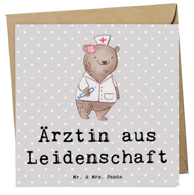 Produktbild von Mr. & Mrs. Panda Grußkarte Ärztin Leidenschaft - Grau Pastell - Geschenk, Krankenhaus, Glückwunschkarte, anlasskarte, Doktortitel, doppelkarte, Arztpraxis, Klappkarte