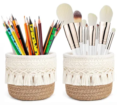 Produktbild von Solidchoice – Set aus 2 Make-up-Pinselhaltern – Geflochtener Organizer im Boho-Stil