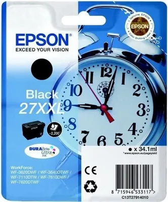Obrázok produktu pre Atramentová kazeta EPSON 27 XXL čierna, 34,1 ml, vysoká kapacita, DURABrite Ultra, pre WorkForce WF-3620DWF, WF-3640DTWF, WF-7610DWF, WF-7720DTWF