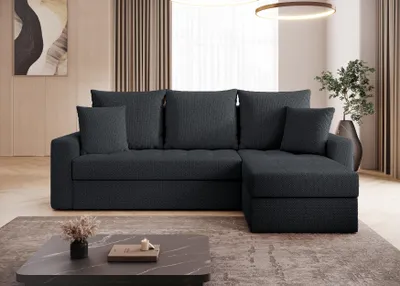 Image de AX LIVING Karaman Canapé-lit avec coffre de rangement Canapé d'angle Gris foncé En L 238