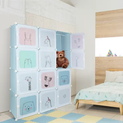 Produktbild von Kindergarderobe Modularer Schrank bücherregal für kinder für Kinderzimmer und Schlafzimmer Blau