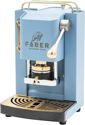 Produktbild von Faber mini Pro Deluxe - Kaffeemaschine mit Padpresse aus Messing - Matttürkises Stahlgestell