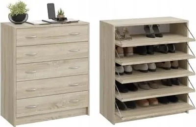 Immagine prodotto di BDW, scarpiera moderna, 74×35×85 cm, 5 ante per corridoio, rovere Sonoma