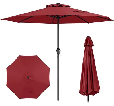 Produktbild von COSTWAY Sonnenschirm φ 250 cm, Gartenschirm mit Kurbel & 8 Rippen, Terrassenschirm, Balkonschirm, Marktschirm für Garten, Balkon, Terrasse, Rot