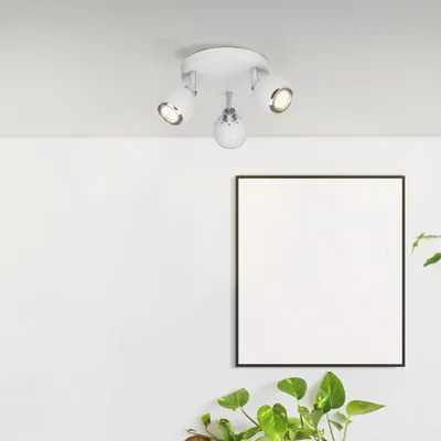 Produktbild von BRILLIANT LED Spotrondell Ina | schlichte Deckenleuchte | 3-flammig | Metall | weiß/chrom | Kopf schwenkbar | 3x GU10 max 20 W