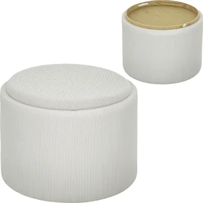 Immagine prodotto di HOMCOM Sgabello con vano portaoggetti Sgabello con coperchio, poggiapiedi rotondo Sgabello imbottito Tavolino da caffè con aspetto a corda 56 x 56 x 42 cm Bianco crema