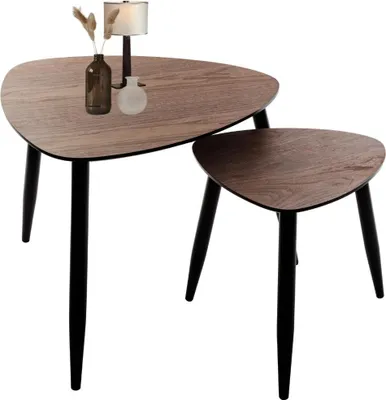 Produktbild von "MISOU Beistelltisch-Set aus 2 organischen modernen Walnussholz braun 60x48cm 40x40cm"
