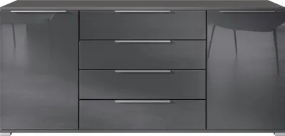 Produktbild von Vladon Sideboard Linio V2 – Moderne Kommode mit 2 Türen & 4 Schubladen, Anthrazit matt/Grau Hochglanz, 166,5 x 72,5 x 35 cm (BxHxT) – Beistellschrank Anrichte Standschrank