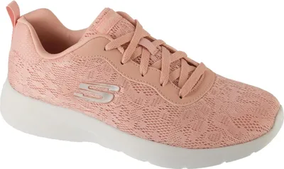 A single pink Skechers shoe is shown from the side against a white background.