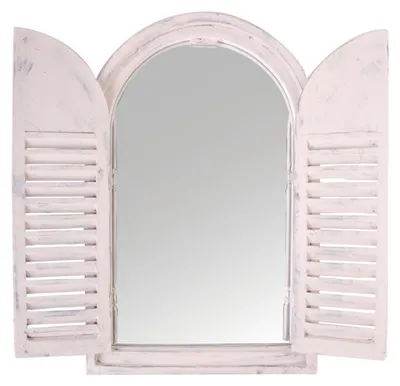Image de Miroir portes françaises en bois - L 4,8 cm x l 37 cm x H 59 cm - Blanc cassé
