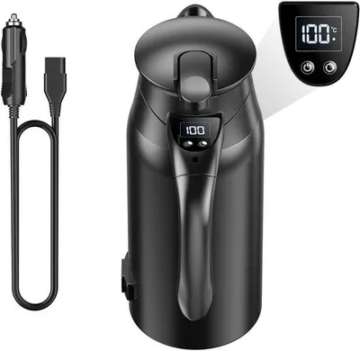 Produktbild von Elektrische Reis- und Campingwasserkocher mit Display und LED-Temperaturanzeige - Ideal für Reisen und Camping - 12V/24V - Schwarz