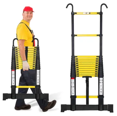 Productafbeelding van Telescopische Ladder 3,8 Meter - Aluminium - Antislip - Zwart