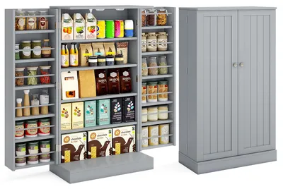 Image de Armoire de cuisine FANTASK à double porte, meuble de rangement avec 6 étagères réglables