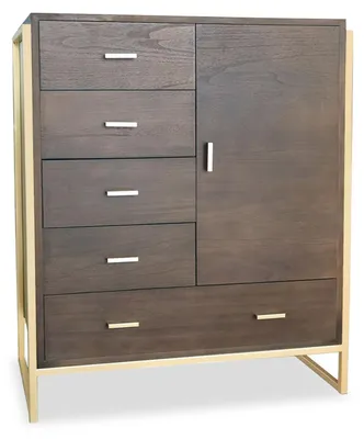Image de MENZZO Buffet haut 5 tiroirs et 1 porte Edgar L90cm Bois Marron et Métal Or