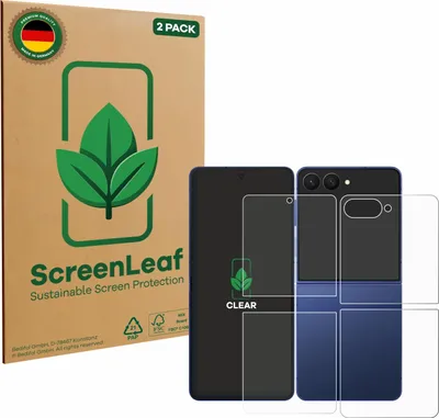 Produktbild von 2x ScreenLeaf Schutzfolie für Samsung Galaxy Z Flip 7 (Display+Rückseite) nachhaltiger Displayschutz Display Schutz Folie Klar Transparent