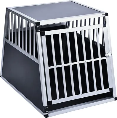 Produktbild von Home Deluxe - Hundetransportbox Alu SKITO - L - 90 x 65 x 69 cm - Farbe: Silber / Schwarz - Material: MDF Platten, Aluminium I Hundetransportbox Transportlösung Alu-MDF-Material Tierfreundlich Tierbedarf