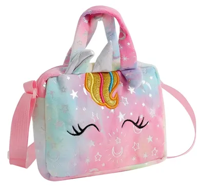 Imagen del producto de Bolso de peluche con forma de unicornio, color rosa pastel