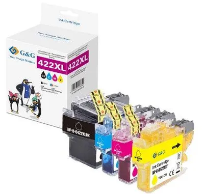 Image de 4 cartouches compatibles Brother LC422XL, noires, cyan, magenta et jaunes