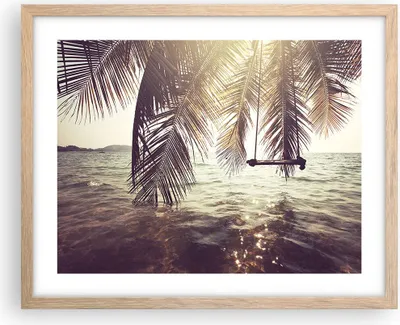 Produktbild von Gerahmtes Poster - Rahmen in heller Eiche - Meer Palme Wasser - 50x40 cm - Wand Bild - Wanddeko - Wandbilder - Wandposter - Bilderrahmen - Bilder - Kunstdruck - Wandbild - P2NAA50x40-3634