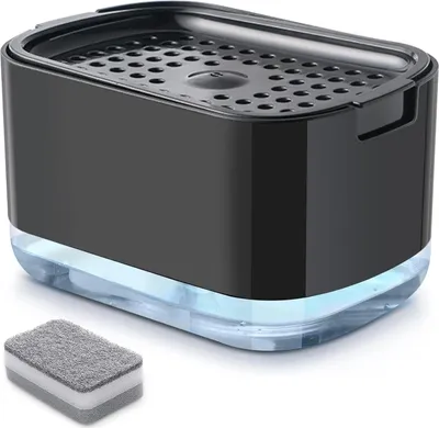 Produktbild von Küchen-Spülmittelspender, 2 in 1 Seifenspender, Pumpseifenspender mit Schwammhalter, nachfüllbarer Waschmittelspender (schwarz)