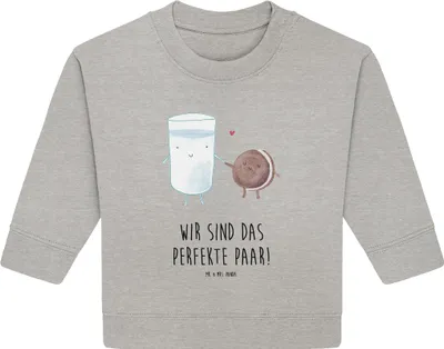 Produktbild von Mr. & Mrs. Panda Organic Baby Pullover Milch Keks 6. - 12. Monat - Heather Grey - Geschenk, Lustige Sprüche, Kekse, Bullover, Kaffee, Cookie, Milk