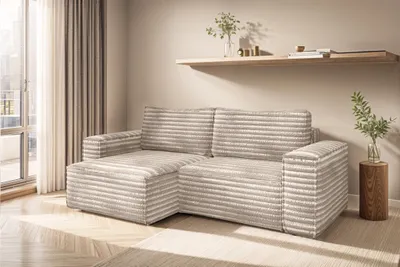 Produktbild von Ecksofa Schlafsofa MADLEN Stoff Velo Beige Ottomane Links