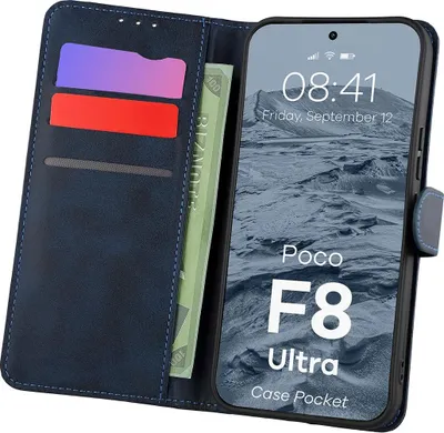 Produktbild von Handyhülle mit Klappe für Xiaomi POCO F8 Ultra, Bizon Case Pocket, Dunkelblau