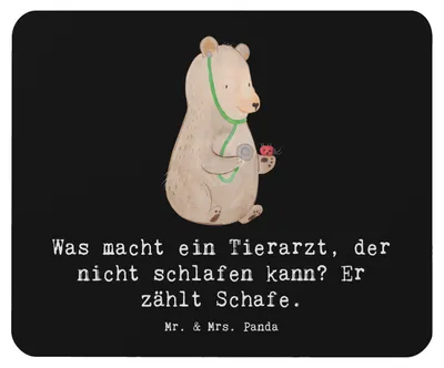 Produktbild von Mr. & Mrs. Panda Mouse Pad Tierarzt Schafzählen - Schwarz - Geschenk, Berufe, Mousepad, kreative Geschenke, für Berufstätige, Hilfsbereitschaft, Tierärzte, mousematte