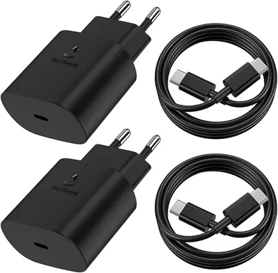 Image de 2 Chargeur Rapide 25W + 2 Câble USB-C 1M pour Samsung Galaxy A17 A07 A16 A37 A57 A36 A56 - Noir