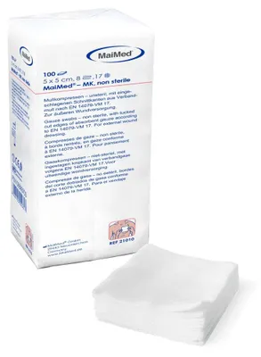 Produktbild von MaiMed Mullkompressen | Vlies | unsteril | 8-fach | 5 x 5 cm | 1000 Kompressen