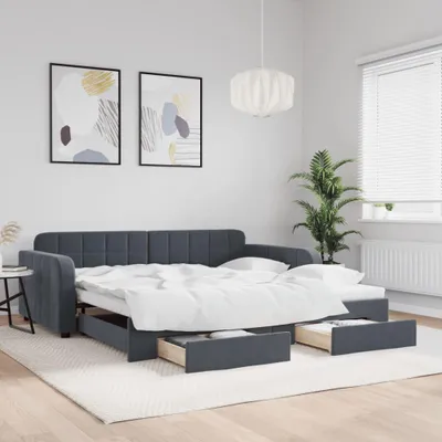 Immagine prodotto di vidaXL Letto da giorno allungabile con cassetti grigio scuro 100x200 cm in velluto