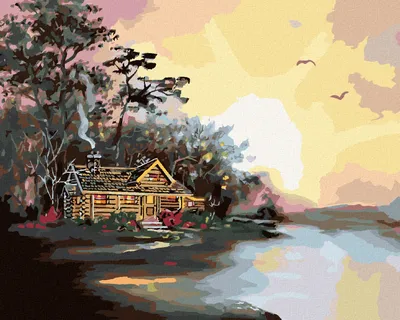 Produktbild von Zuty - Malen nach Zahlen - HÜTTE AM SEE UND HIMMELSRÖTE (D. RUSTY RUST), 40x50 cm, ohne Keilrahmen