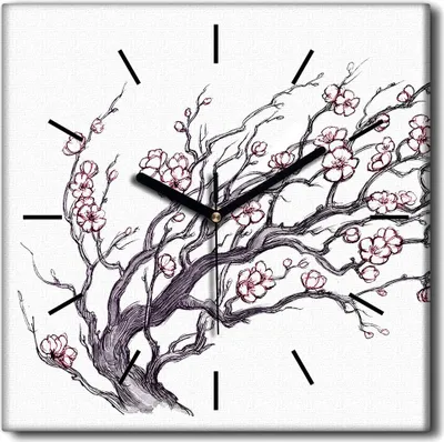 Produktbild von Coloray Uhr auf Leinwand 30x30 cm Wand Uhr Dekoration Wohnzimmer Segeltuch schwarze Hände -Japan Kirschenbäume