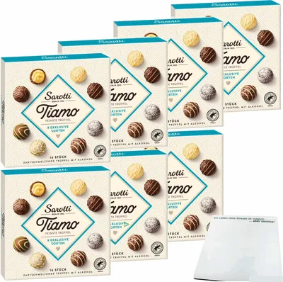 Produktbild von Sarotti Tiamo feinste Trüffel 8 exclusive Sorten mit Alkohol 7er Pack (7x200g Packung) + usy Block