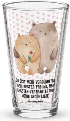 Produktbild von Mr. & Mrs. Panda Cocktailglas Bären Liebe - Transparent - Geschenk, Kuscheln, Bär, Tumbler, Hochzeitstag, Glas, Longdrinkglas, Blume, Freundin, Verknallt, Wasserglas