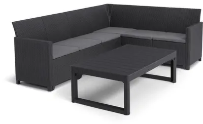 Produktbild von ALLIBERT by KETER 6-Sitzer Outdoor-Ecklounge-Set mit 2-Stufen Couchtisch, anthrazit-grau