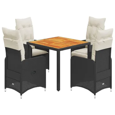Produktbild von 5-tlg. Garten-Bistro-Set mit Kissen Schwarz Poly Rattan