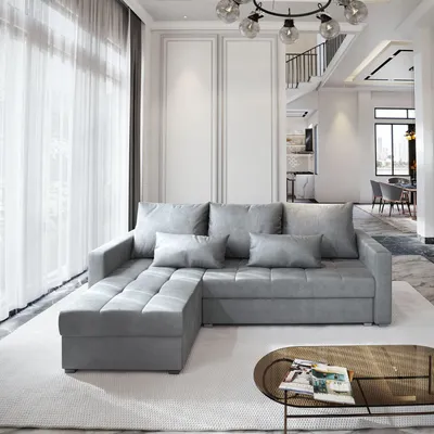 Produktbild von masseno Ecksofa KOS PIK M, MONOLITH 84 Hellgrau, L-Form, mit Schlaffunktion & Bettkasten, B/T/H 220x140x85 cm, freistehend, Bonell mit hoher Elastizität