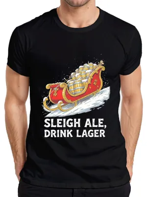 Obrázek produktu pro Sleigh Ale Drink Lager Christmas Beer Gift Santa Vtipné pánské tričko, černá, L