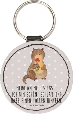 Produktbild von Mr. & Mrs. Panda Taschenanhänger Otter Blumenstrauß - Grau Pastell - Geschenk, Seeotter, schlüsselanhänger klein, Positiv, anhänger schlüssel, Süß, Taschenbaumler