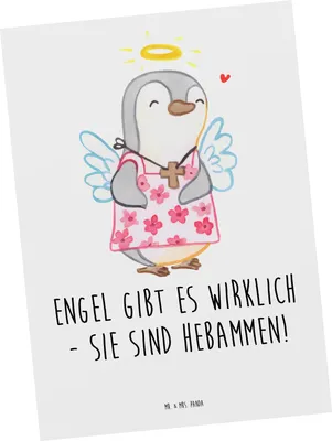 Produktbild von Mr. & Mrs. Panda Postkarte Hebamme Engel - Weiß - Geschenk, bildkarte, Grußkarte, besondere Momente, Beruf, Aufmerksamkeit, Postkarten, Fotokarte, Unterstützung, Bedanken