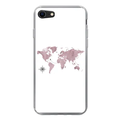 Produktbild von MuchoWow® Handyhülle Schutzhülle Hülle für iPhone 7 Weltkarte - Rosa - Flugzeug Silikon Softcase Handy Hülle - Kartenhalter