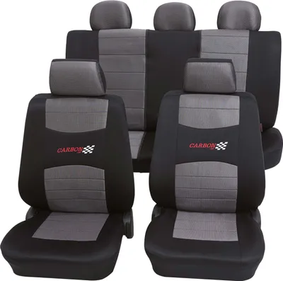 Produktbild von Auto Sitzbezüge Universal Komplett Set 11-teilig - Carbon schwarz, Eco Class mit SAB 1 Vario | Autositzbezüge / Schonbezüge von PETEX
