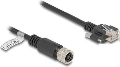Produktbild von Delock M12 Kabel D-kodiert 4 Pin Buchse zu RJ45 Stecker mit Schrauben Cat.5e FTP 5 m schwarz