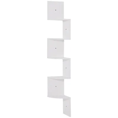 Obrázek produktu pro HOMCOM Rohová nástěnná police, klikatý tvar, 20 D x 20 Š x 126 V cm, 5 úrovní, bílé dřevo