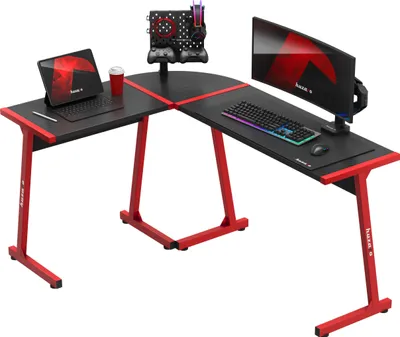 Produktbild von Huzaro Hero 6.0 L-Form Eckschreibtisch Gaming Computer Arbeits Tisch Bürotisch | Homeoffice Arbeitszimmer Büro | Rechts Links Montage | 147x112 | Rot
