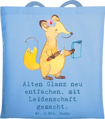 Produktbild von Mr. & Mrs. Panda Schultasche Polsterin Glanz - Sky Blue - Geschenk, Geschenke mit Herz, für Berufstätige, kreative, Laptoptasche, dokumententasche, Jutebeutel, Tasche