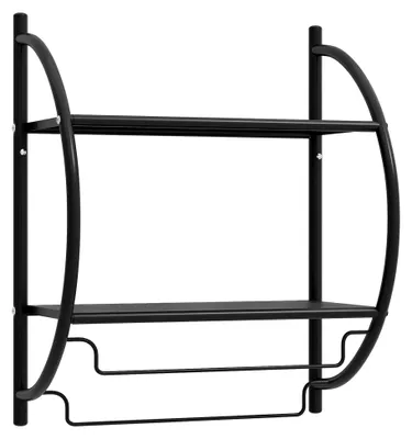 Produktbild von Hängendes Badregal, Wandregal für das Badezimmer 45 x 25,5 x 55 cm, mit 2 Ablagen und 2 Handtuchhaltern, rostfreie Hängestange für die Wandmontage (Schwarz)